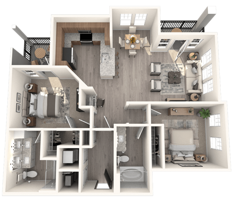Floor plan for 2 beds, 2 baths, 1104 sqft